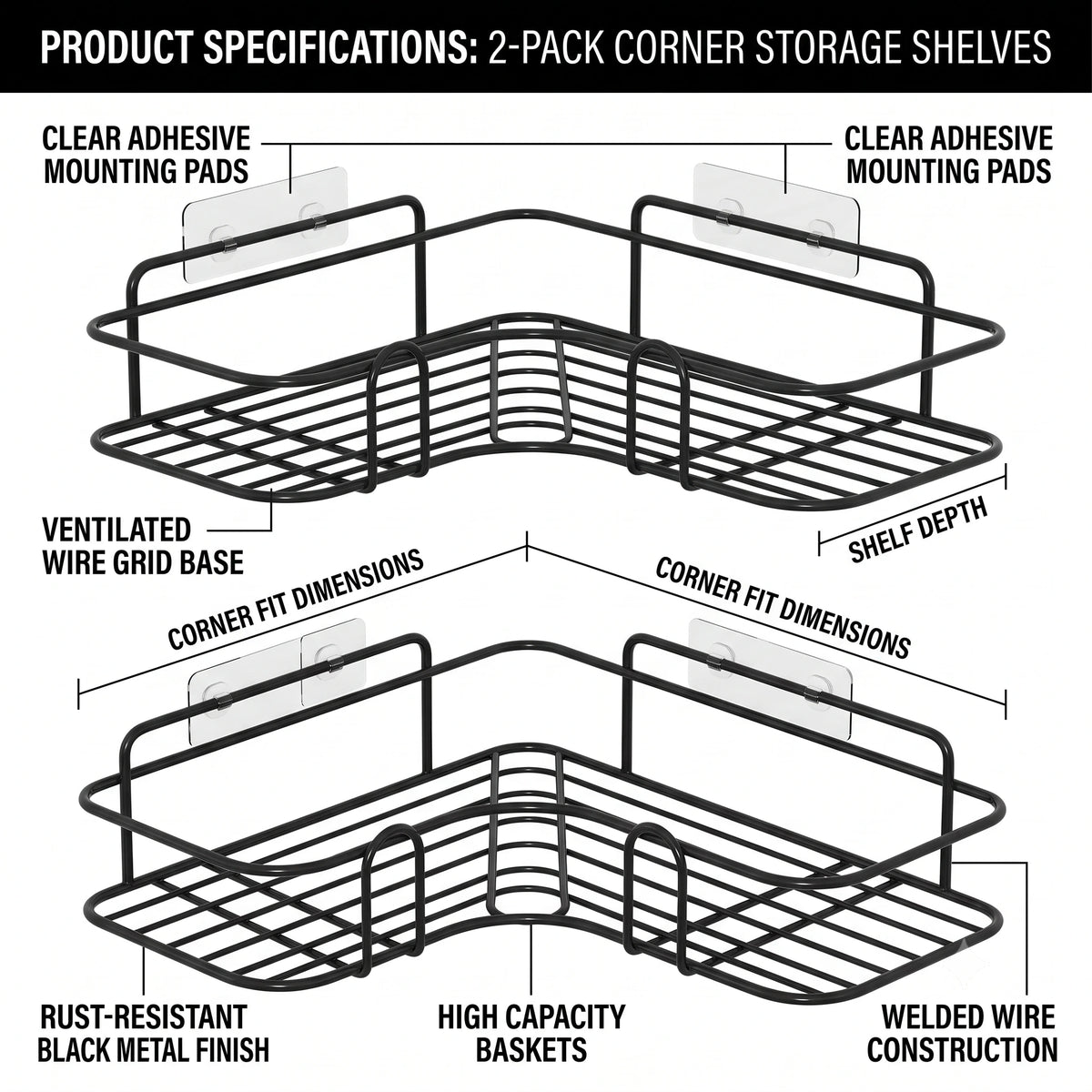 Wall Corner Shower Storage Organizer - Pack of 2