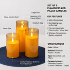 Set of 3 Flameless LED Pillar Candles