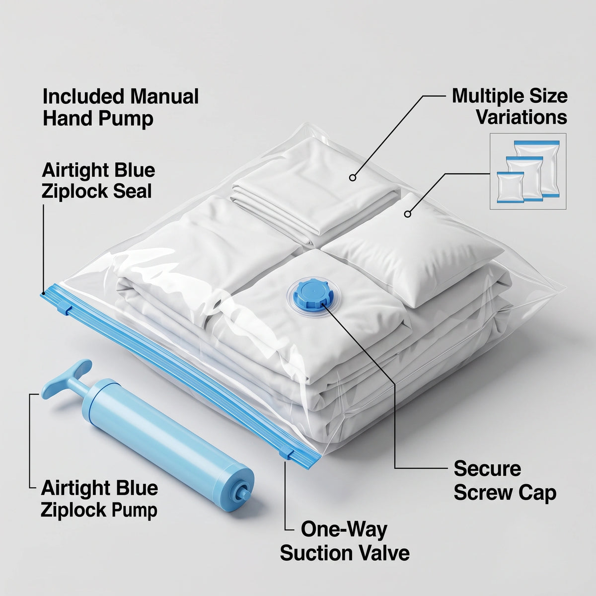 5-Pack Vacuum Storage Bags with Hand Pump