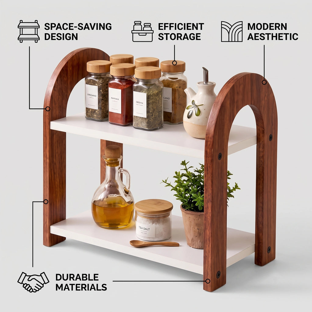Wooden 2 Shelf Spice Rack for Kitchen Use