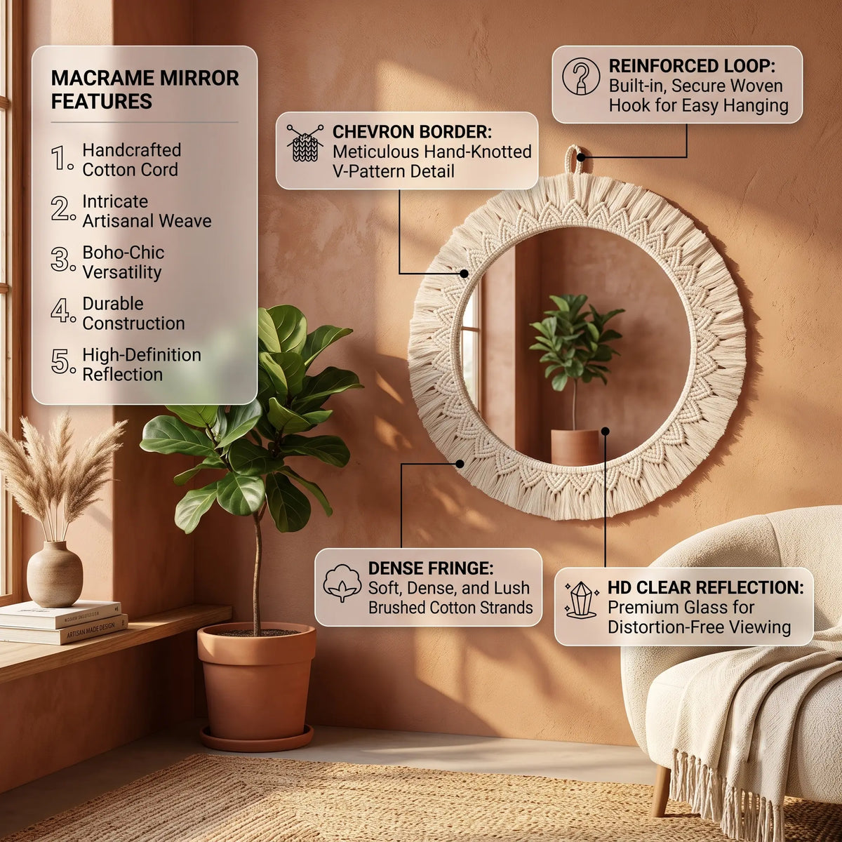 Macrame Round Wall Mirror