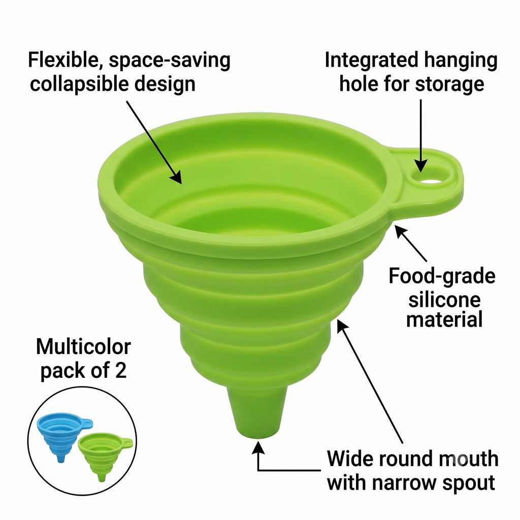 Silicone Collapsible Kitchen Funnels - Set of 2