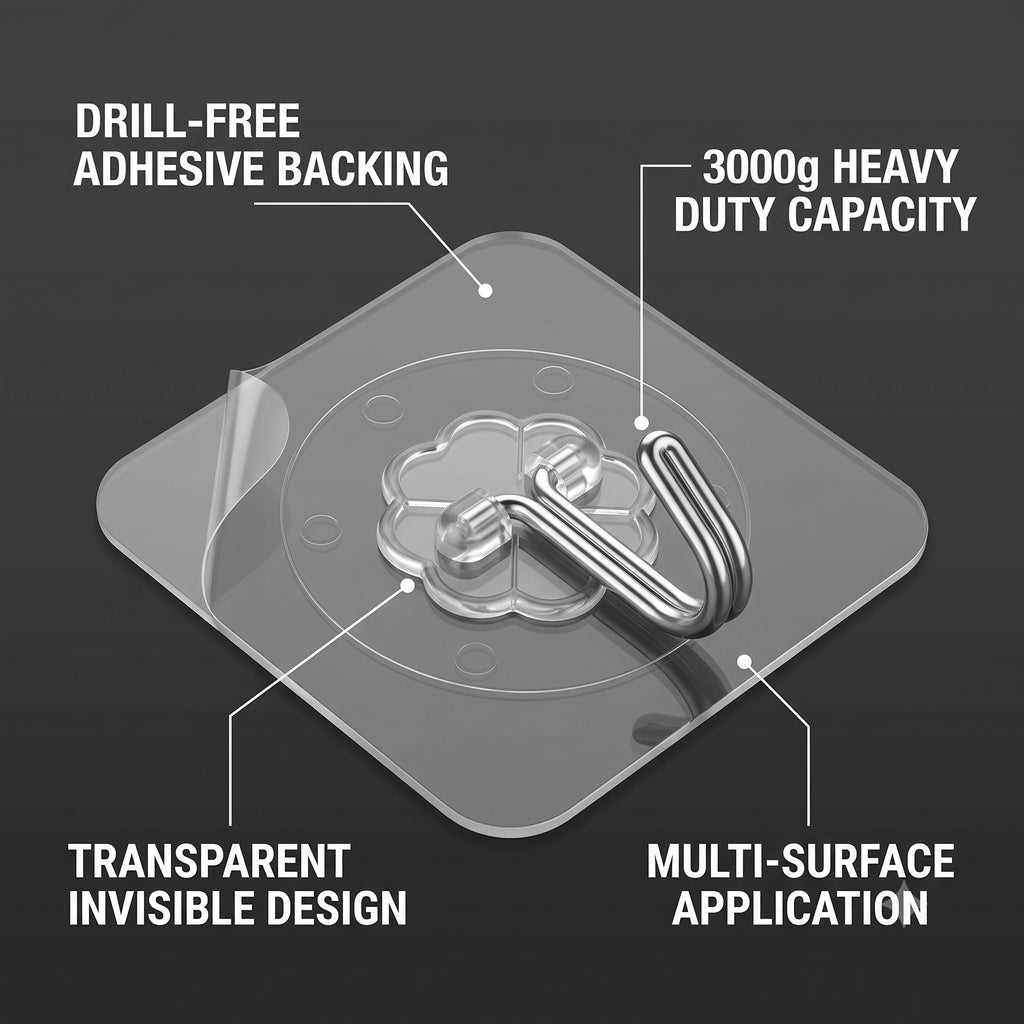 Transparent Adhesive Wall Hooks (20 Psc)