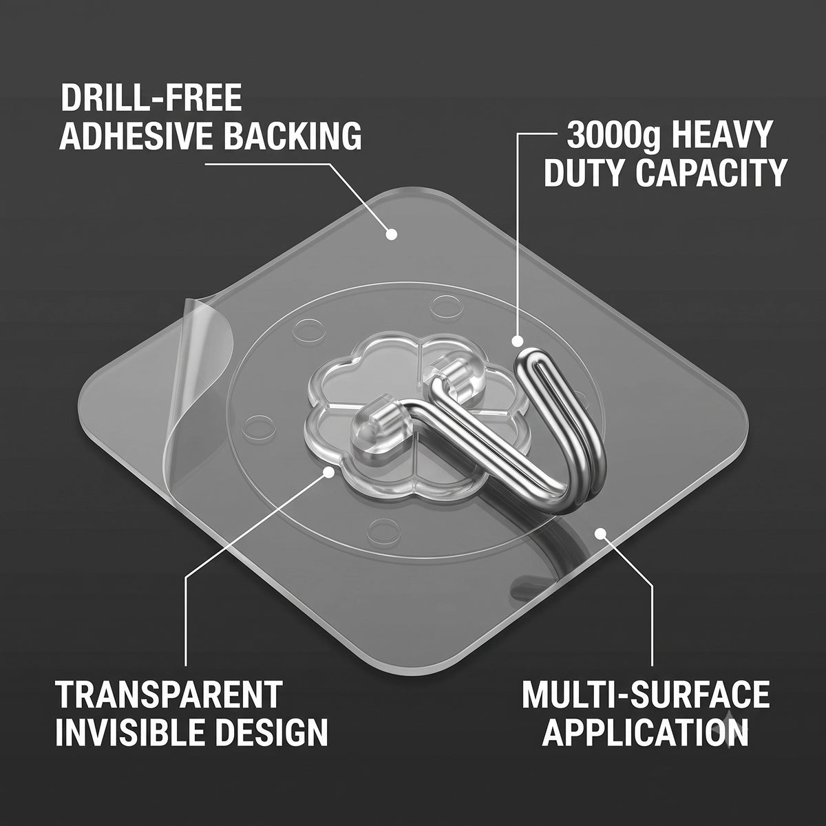 Transparent Adhesive Wall Hooks (20 Psc)