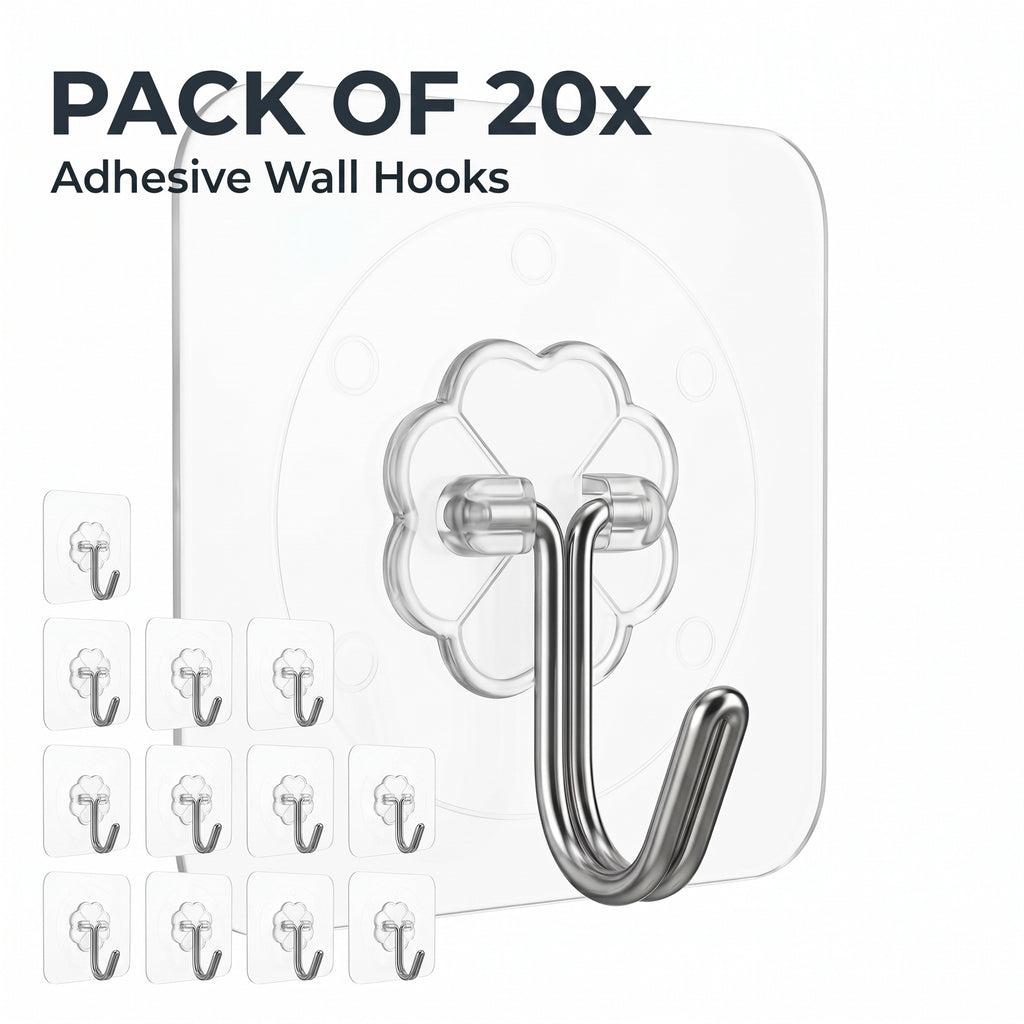 Transparent Adhesive Wall Hooks (20 Psc)