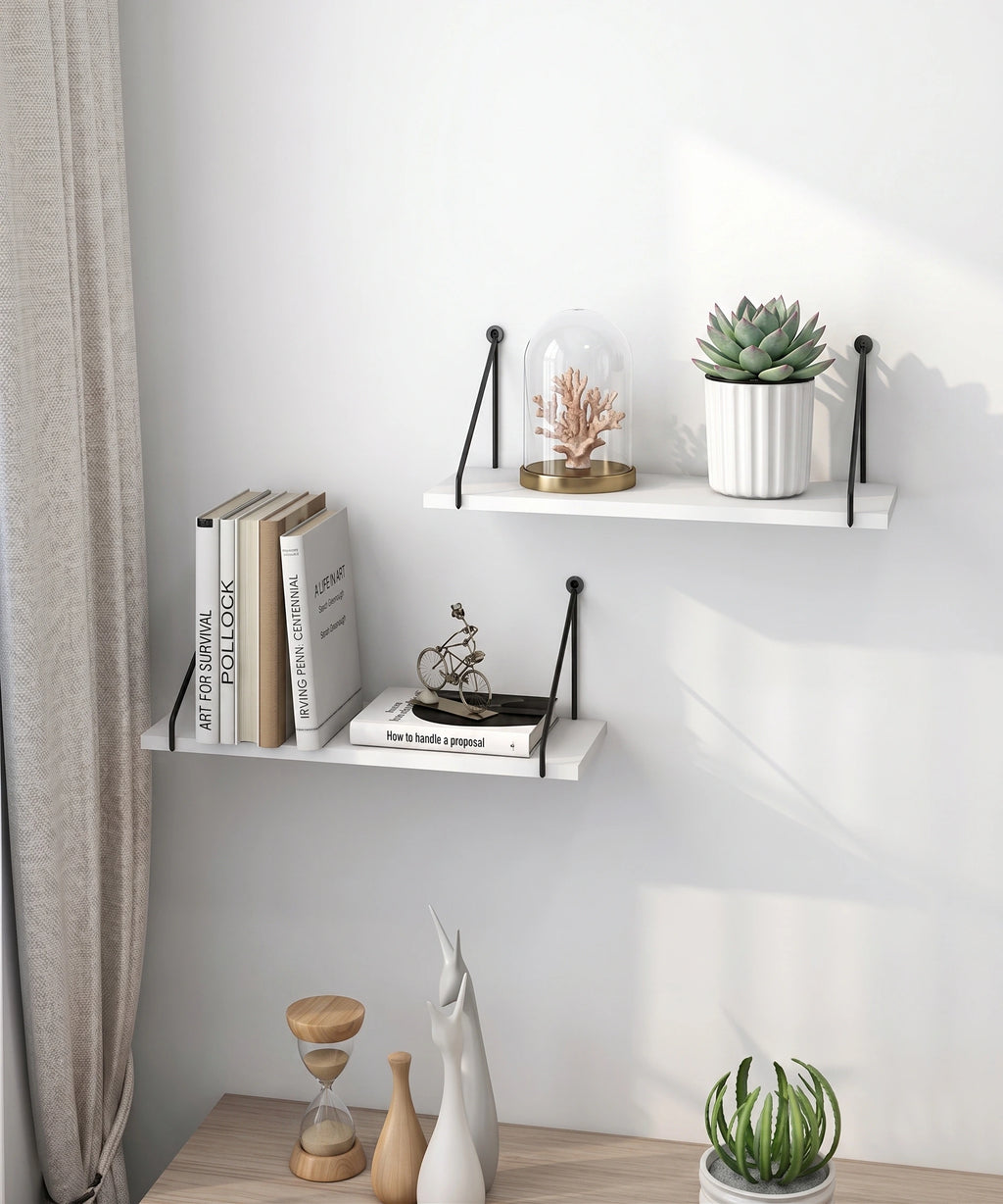 White Floating Wall Shelves - Set of 2