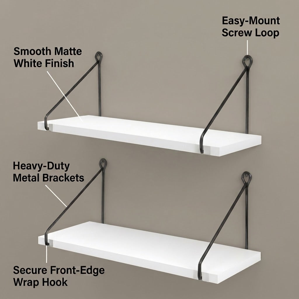 White Floating Wall Shelves - Set of 2