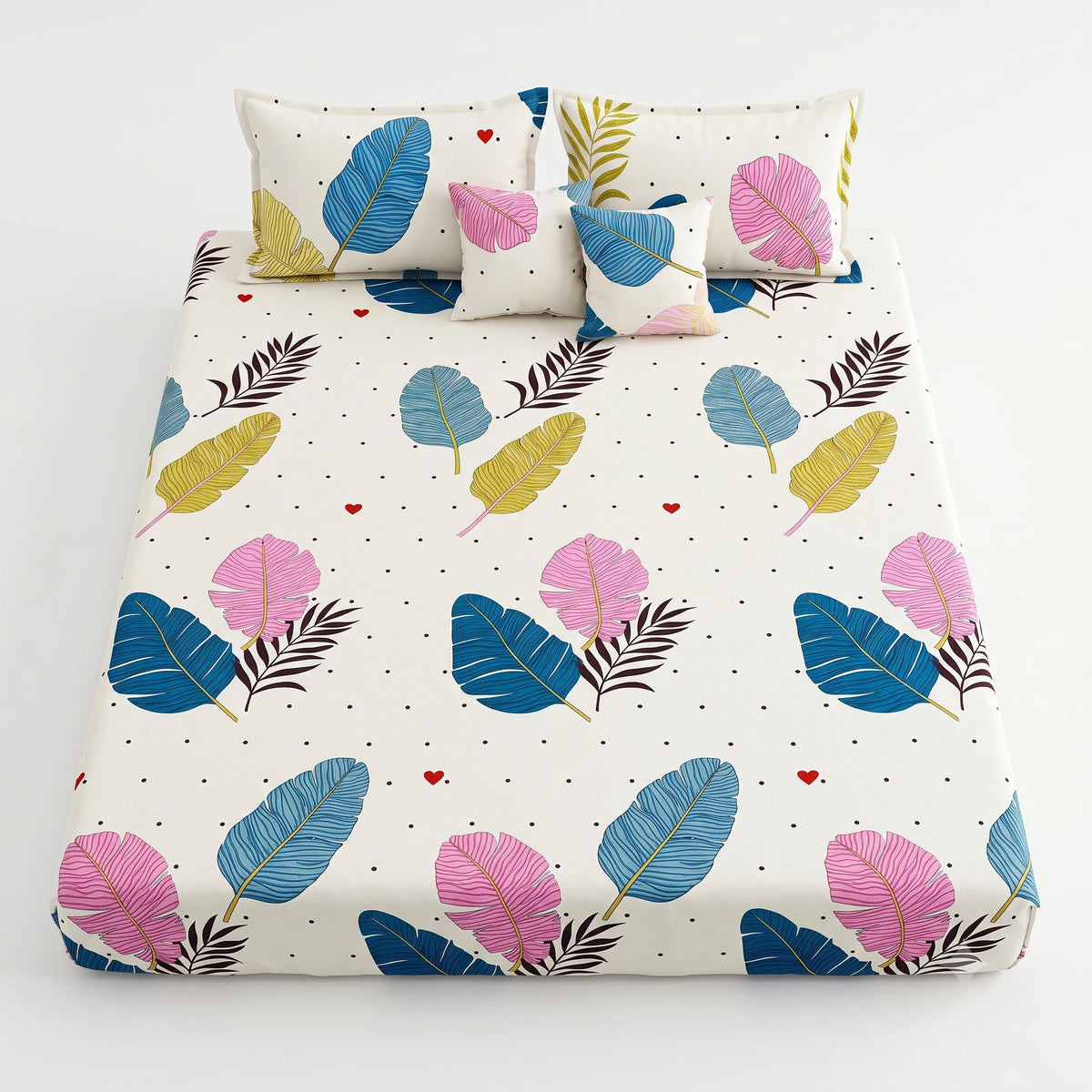 Double Bedsheet Set Cotton Cushions - 5Pc