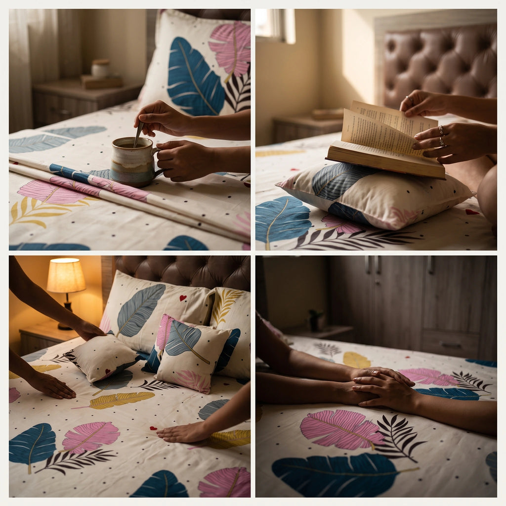 Double Bedsheet Set Cotton Cushions - 5Pc